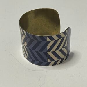 Blue and taupe gold tone cuff bracelet slide on costume jewelry